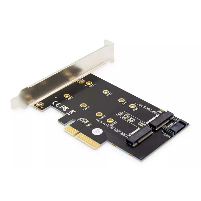 DIGITUS M.2 NGFF/NVMe SSD Pci-e pievienotā karte atbalsta B, M un B+M atslēgu, izmēri 80, 60, 42 un 30 mm