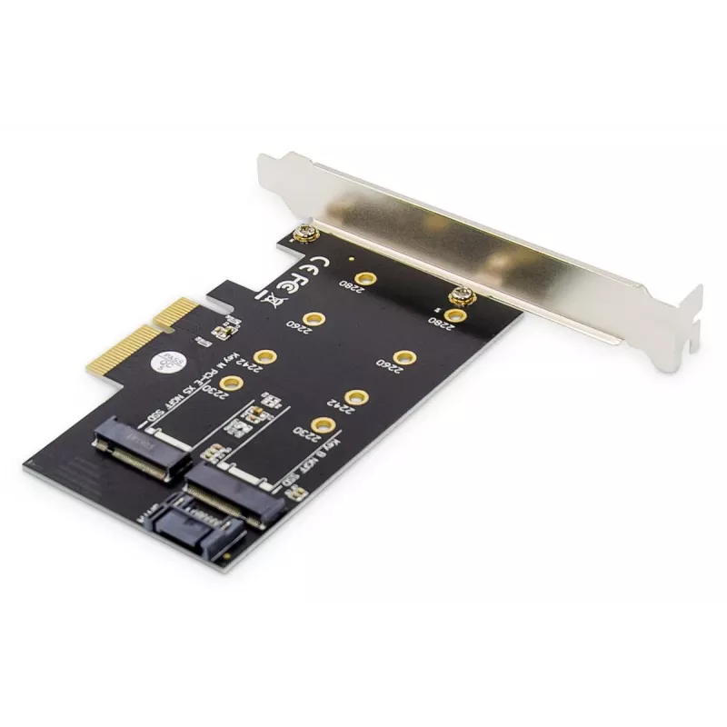 DIGITUS M.2 NGFF/NVMe SSD Pci-e pievienotā karte atbalsta B, M un B+M atslēgu, izmēri 80, 60, 42 un 30 mm