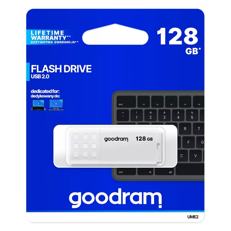 USB zibatmiņa GOODRAM UME2 128 GB USB 2.0 Type-A, balta, 20 MB/s lasīšana, 5 MB/s rakstīšana