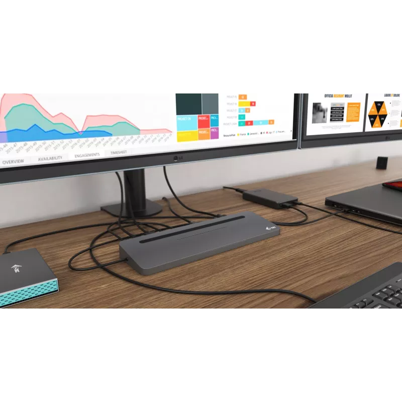 i-tec Metāla USB-C ergonomiska 4K 3x displeja dokstacija + barošana 85 W