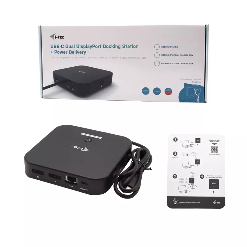 i-tec USB-C Dual Display Docking Station ar Power Delivery 100 W
