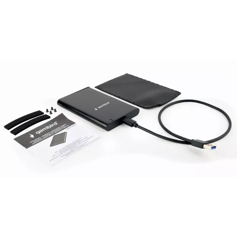 GEMBIRD USB 3.1 2.5 collu SATA HDD korpuss ar Type-C portu, matēts alumīnijs - melns
