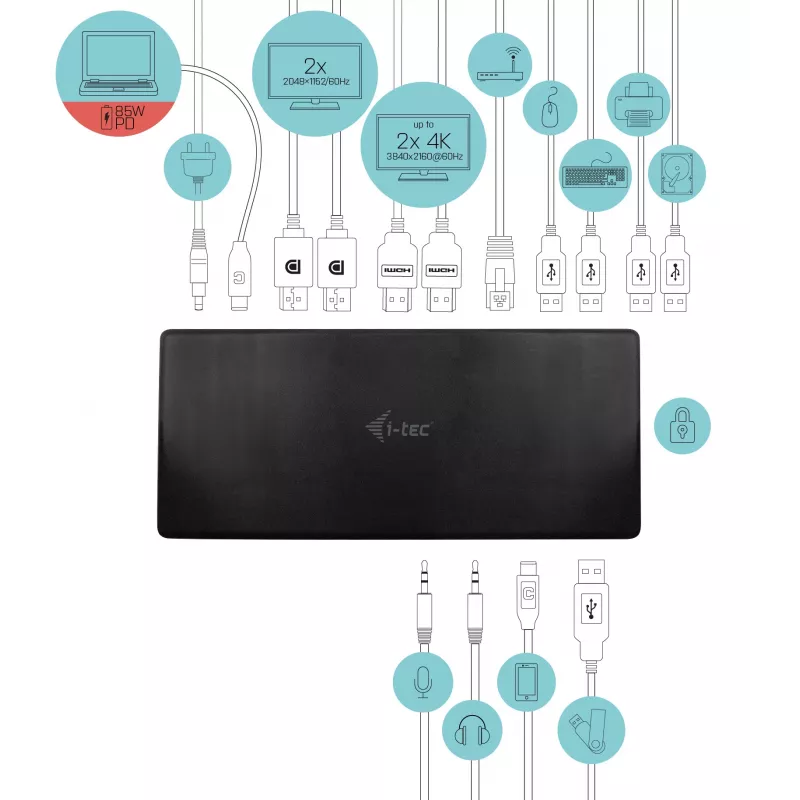 Dokstacija i-tec USB-C Quattro Display ar strāvas padevi 85 W