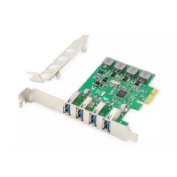DIGITUS USB Pci-e papildinājuma karte USB3.0, 4 portu A/F, mikroshēmojums: VL805, pašdarbināma