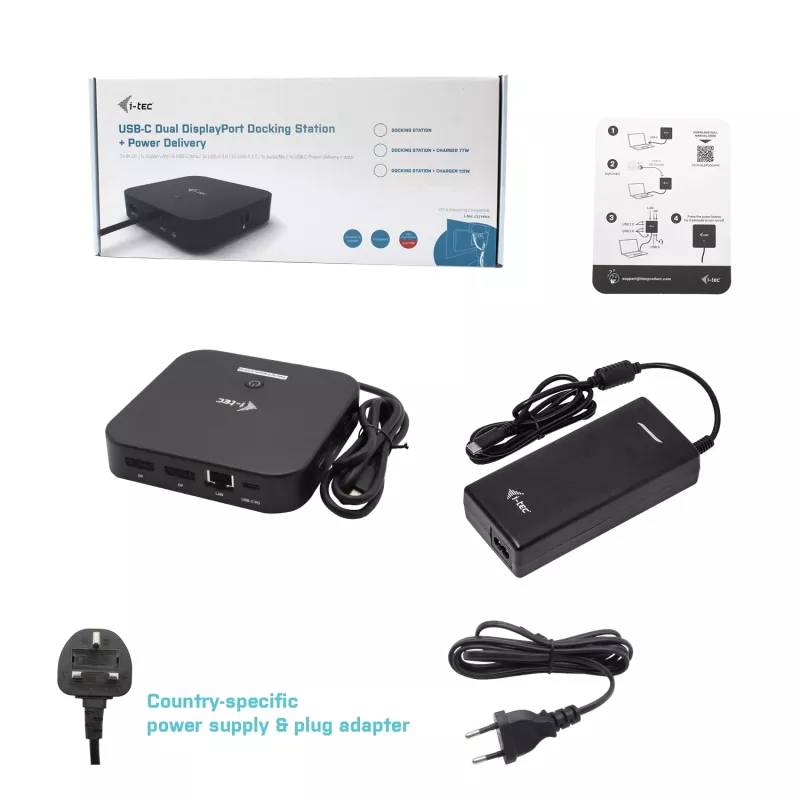 i-tec USB-C Dual Display Docking Station ar Power Delivery 100 W + Universāls lādētājs 100 W