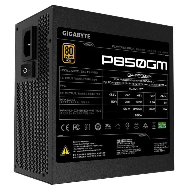 GIGABYTE P850GM barošanas bloks 850 W 20+4 kontaktu ATX ATX Melns