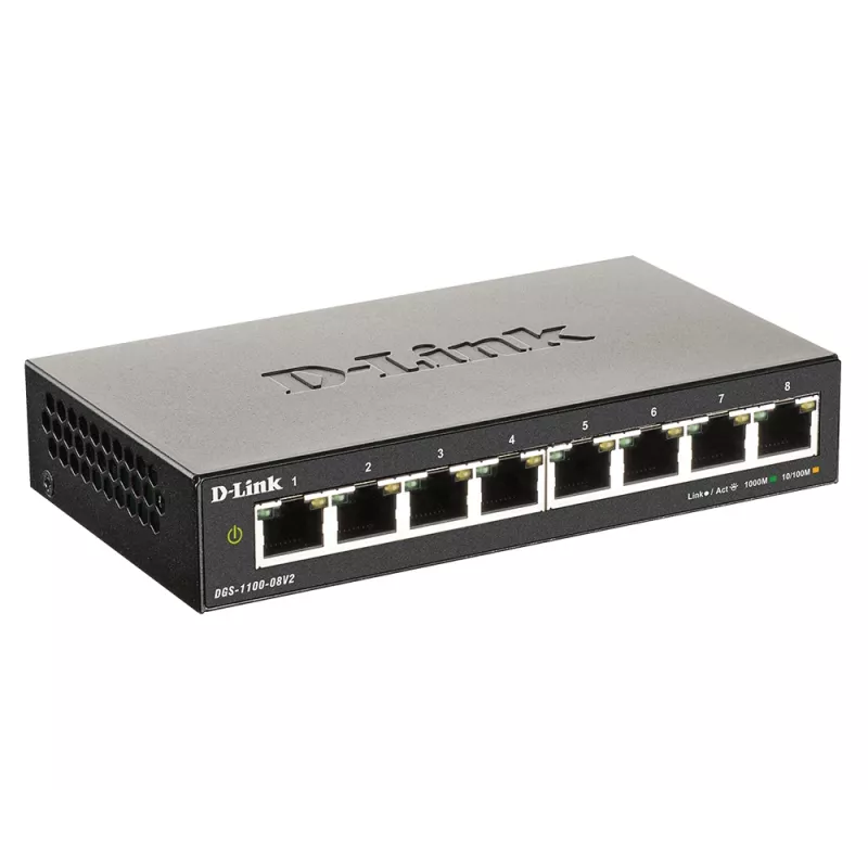 D-Link DGS-1100-08V2 Pārvaldāms L2 Gigabit Ethernet (10/100/1000) Melns