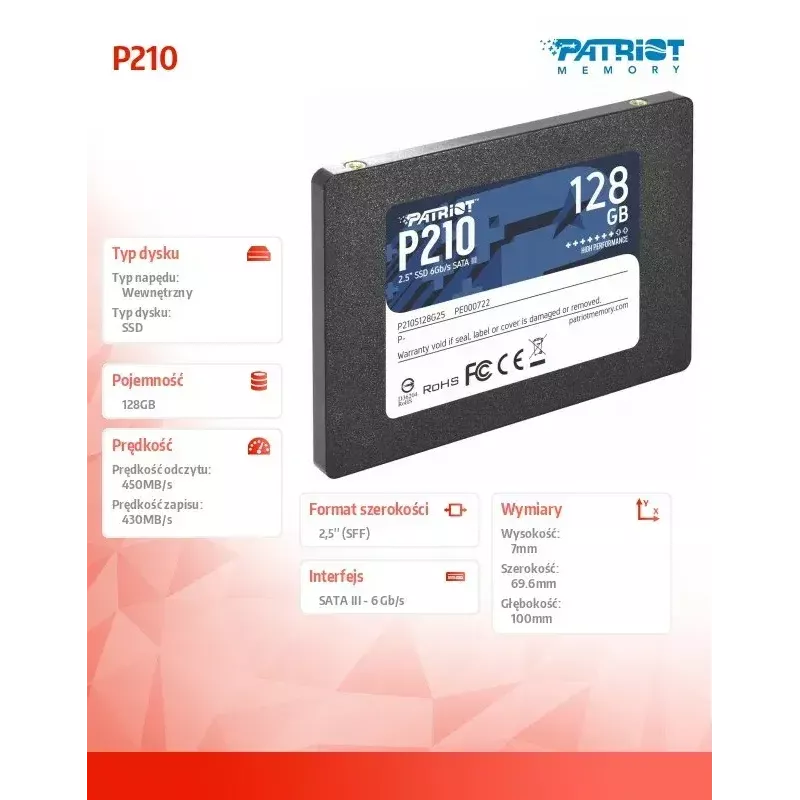 Patriot Memory P210 2.5 collas 128GB Serial ATA III 450/350 MB/s