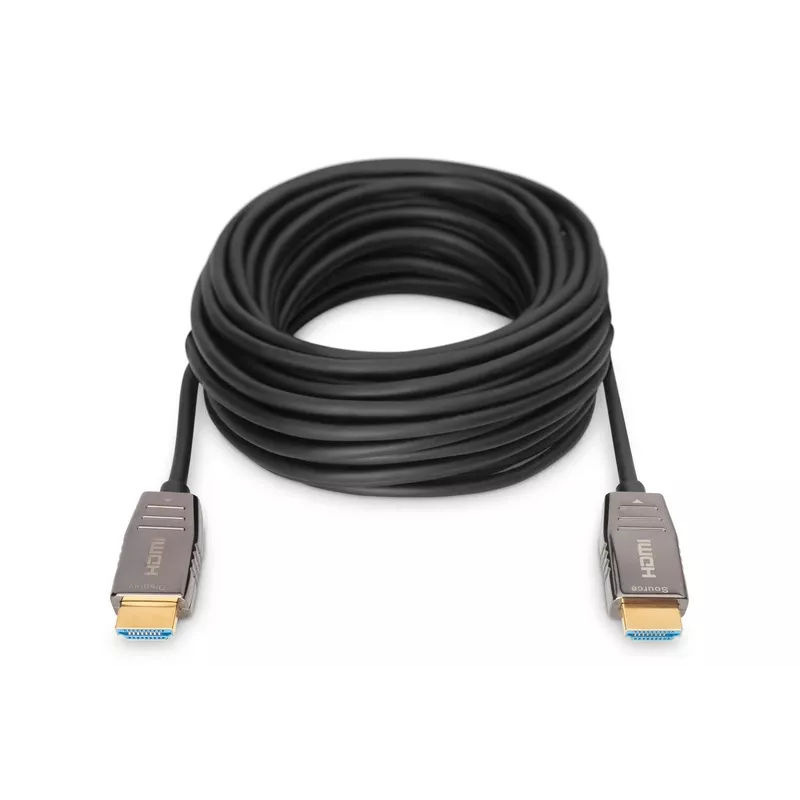DIGITUS HDMI AOC hibrīda-optiskās šķiedras savienojuma kabelis, A tipa vīriešu/vīriešu, 10m, UHD 8K@60Hz, CE, melns