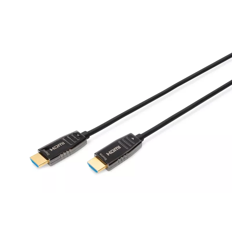 DIGITUS HDMI AOC hibrīda šķiedras savienojuma kabelis, A tipa M/M, 15m UHD 8K@60Hz, CE, melns
