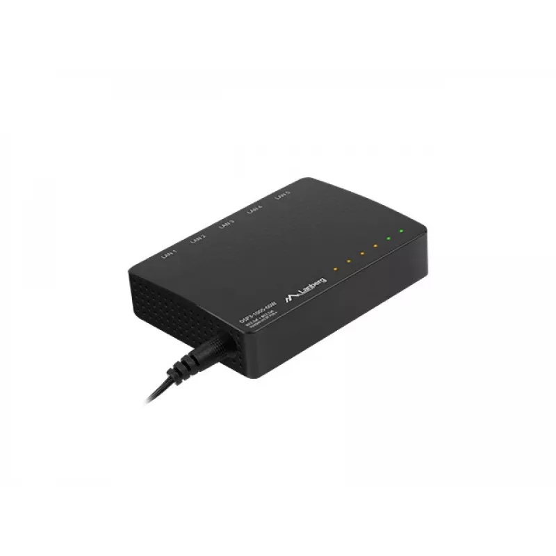 Nepārvaldāms tīkla slēdzis LANBERG DSP3-1005-60W, 5x Gigabit RJ-45, 4x PoE+ (60 W kopā), 10 Gbit/s pārslēgšana