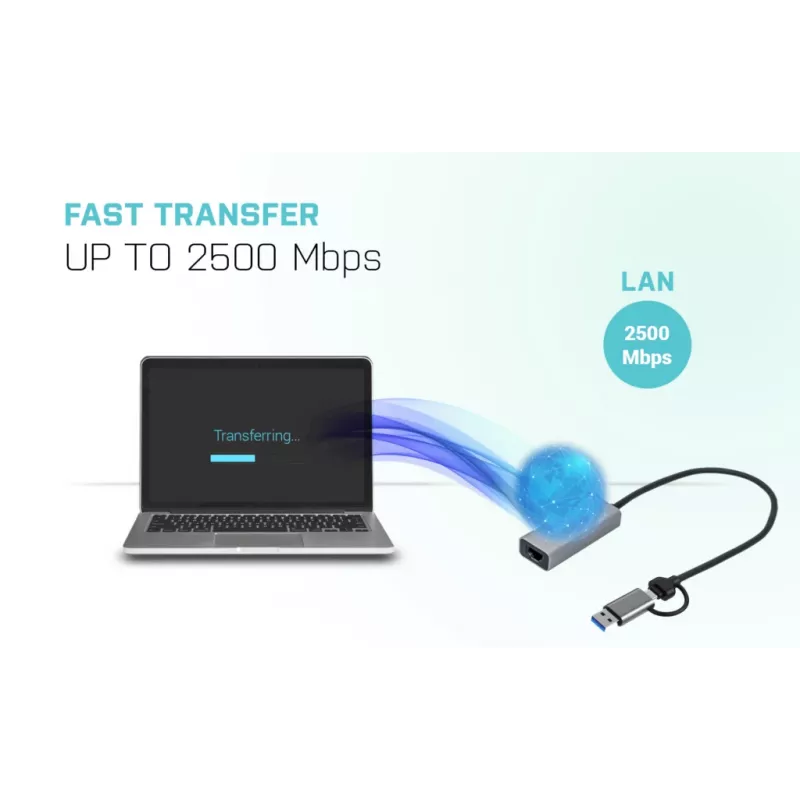 “i-tec Metal USB-C/USB-A 2.5Gbps Ethernet” adapteris, vadu, USB Type-A/USB Type-C, Ethernet, 2500 Mbit/s, pelēks