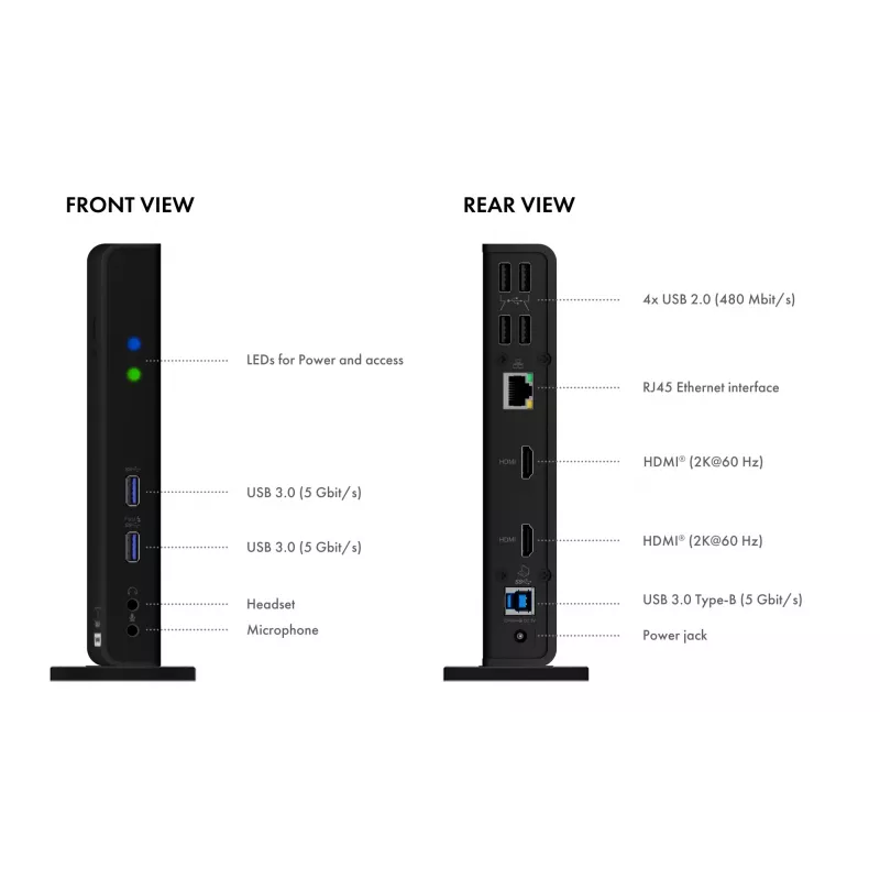ICY BOX IB-DK2251AC Vadu USB 3.2 Gen 2 (3.1 Gen 2) Type-A Melns