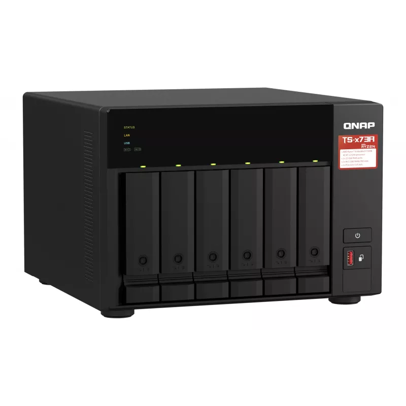 QNAP TS-673A NAS Tornis Ryzen Embedded V1500B 8 GB DDR4 0 TB QNAP Turbo System Melns