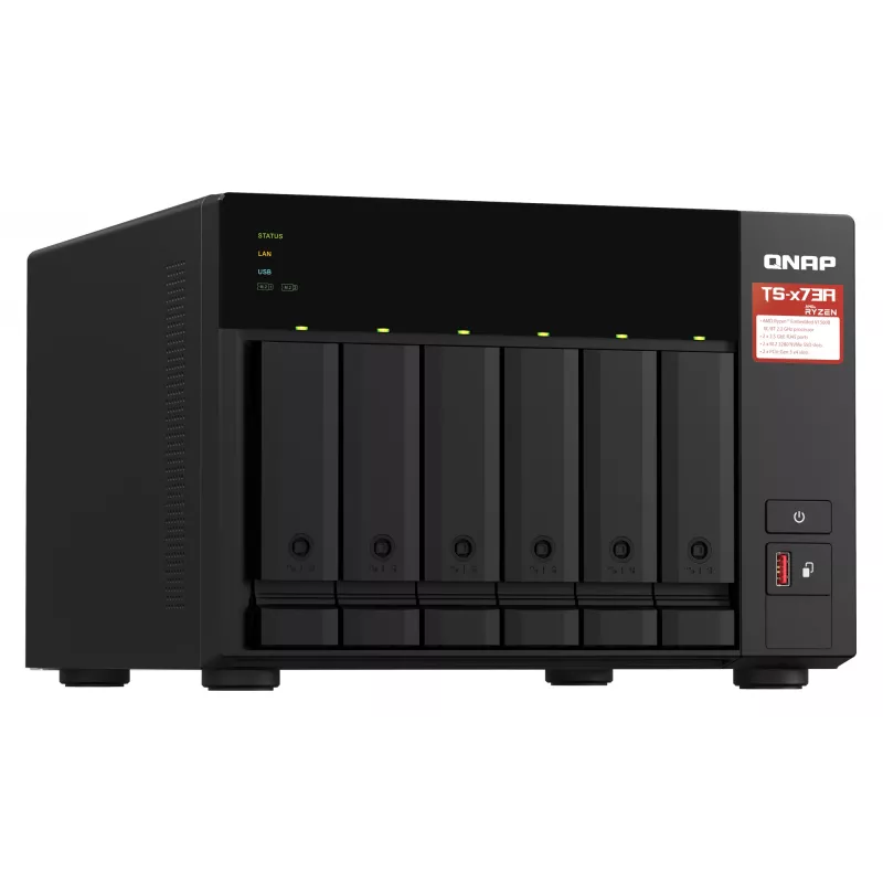 QNAP TS-673A NAS Tornis Ryzen Embedded V1500B 8 GB DDR4 0 TB QNAP Turbo System Melns