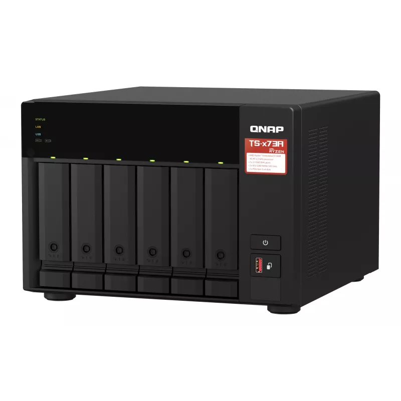 QNAP TS-673A NAS Tornis Ryzen Embedded V1500B 8 GB DDR4 0 TB QNAP Turbo System Melns