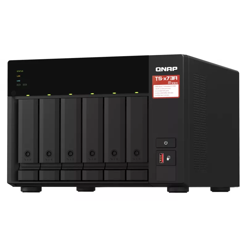 QNAP TS-673A NAS Tornis Ryzen Embedded V1500B 8 GB DDR4 0 TB QNAP Turbo System Melns