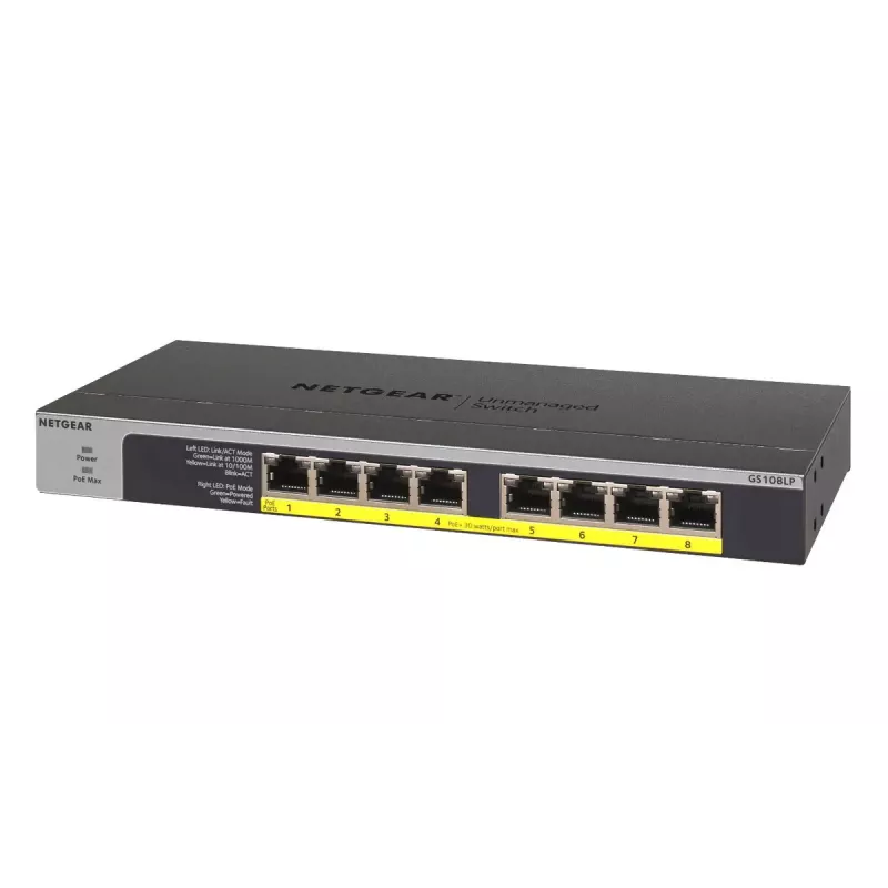 NETGEAR GS108LP Nepārvaldāms Gigabitu Ethernet (10/100/1000) barošana pa Ethernet (PoE) 1U Melns, Pelēks