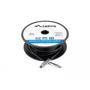 HDMI kabelis LANBERG CA-HDMI-20FB-0300-BK — 30 m, HDMI Type A vīrs-vīrs, HDMI 2.0, 18 Gbit/s, 4K@144Hz, HDR, ARC, Ethernet, melns