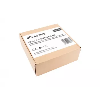 HDMI kabelis LANBERG CA-HDMI-20FB-0400-BK — 40 m, HDMI 2.0 Type A vīriešu–vīriešu, 18 Gb/s, 4K@144Hz, HDR, ARC, Ethernet