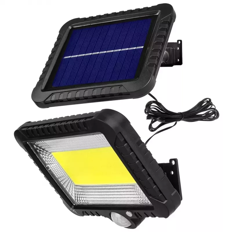 Āra saules LED prožektors MACLEAN MCE438, 5W, 400 lm, IP44, Li-Ion 5.2V, piestiprināms pie sienas, balta gaisma, melns