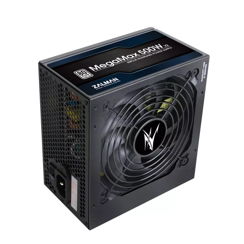 Zalman ZM500-TXII V2 MegaMax 80PLUS 230V EU STANDARD sertificēts augstas efektivitātes PCI-E barošanas bloks 500 W 20+4 pin ATX melns