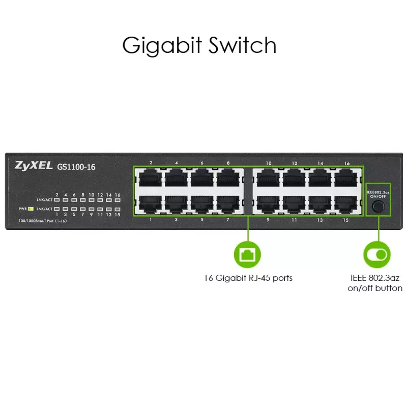Zyxel GS1100-16 Nepārvaldāms Gigabit Ethernet (10/100/1000)