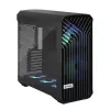 PC torņa korpuss Fractal Design Torrent Tower Black — atbalsta ATX/EATX/ITX, 2x180mm priekšējie ventilatori, 2x3.5 collu sloti, 4x2.5 collu sloti, rūdīts stikls