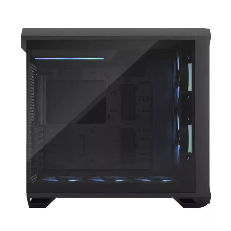 PC torņa korpuss Fractal Design Torrent Tower Black — atbalsta ATX/EATX/ITX, 2x180mm priekšējie ventilatori, 2x3.5 collu sloti, 4x2.5 collu sloti, rūdīts stikls