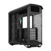 PC torņa korpuss Fractal Design Torrent Tower Black — atbalsta ATX/EATX/ITX, 2x180mm priekšējie ventilatori, 2x3.5 collu sloti, 4x2.5 collu sloti, rūdīts stikls