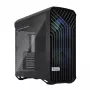 PC torņa korpuss Fractal Design Torrent Tower Black — atbalsta ATX/EATX/ITX, 2x180mm priekšējie ventilatori, 2x3.5 collu sloti, 4x2.5 collu sloti, rūdīts stikls