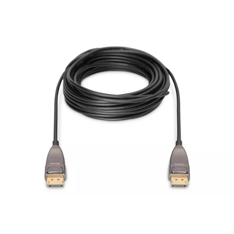 DIGITUS DisplayPort AOC hibrīda optiskās šķiedras savienojuma kabelis V/V UHD 8K@60Hz, CE, melns 15m