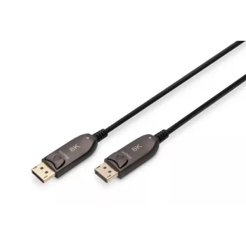 DIGITUS DisplayPort AOC hibrīdšķiedras optiskais savienojuma kabelis M/M UHD 8K@60Hz, CE, melns 20m