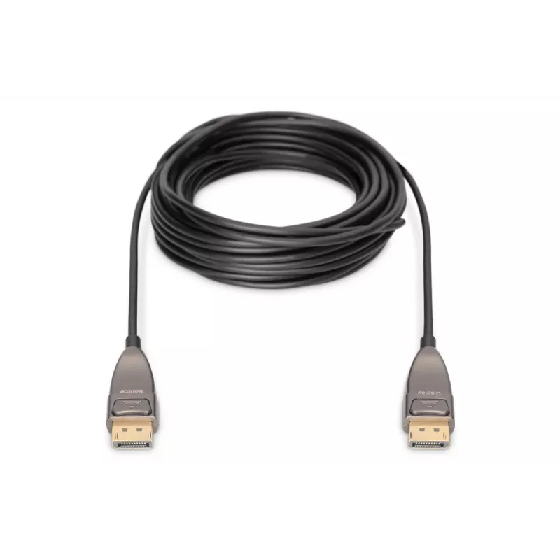DIGITUS DisplayPort AOC hibrīdšķiedras optiskais savienojuma kabelis M/M UHD 8K@60Hz, CE, melns 20m