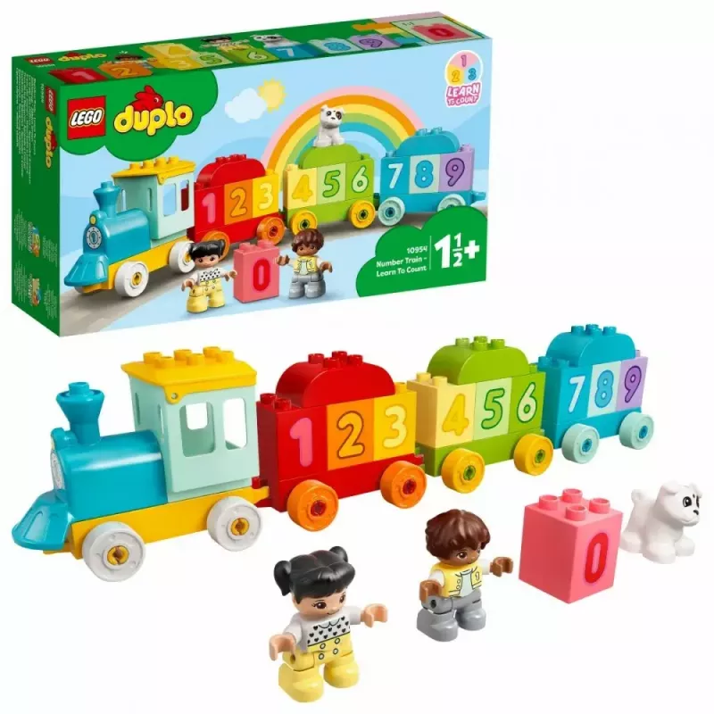 LEGO DUPLO ciparu vilciens 10954 – agrīnās mācīšanās vilciens ar numurētiem vagoniem skaitīšanai un šķirošanai