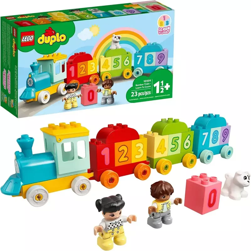 LEGO DUPLO ciparu vilciens 10954 – agrīnās mācīšanās vilciens ar numurētiem vagoniem skaitīšanai un šķirošanai