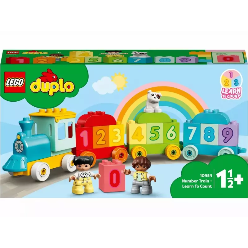 LEGO DUPLO ciparu vilciens 10954 – agrīnās mācīšanās vilciens ar numurētiem vagoniem skaitīšanai un šķirošanai