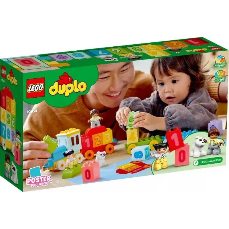 LEGO DUPLO ciparu vilciens 10954 – agrīnās mācīšanās vilciens ar numurētiem vagoniem skaitīšanai un šķirošanai