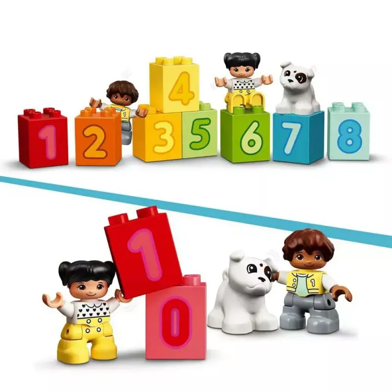 LEGO DUPLO ciparu vilciens 10954 – agrīnās mācīšanās vilciens ar numurētiem vagoniem skaitīšanai un šķirošanai