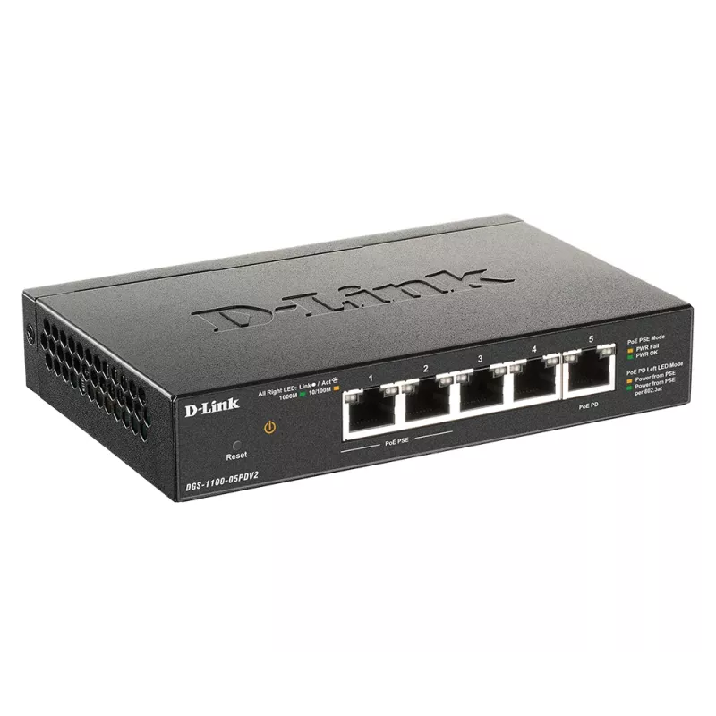 D-Link 5 portu Gigabit PoE viedais pārvaldāmais slēdzis ar 1 PD portu