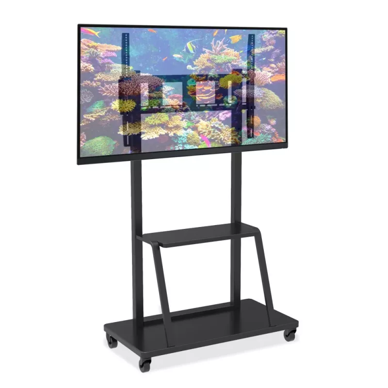 Pārnēsājams plakanā paneļa grīdas statīvs TECHLY Signage Display Mount ICA-TR30 — 55 līdz 100 collu ekrāniem, VESA 1200x600, maks. slodze 150 kg, riteņi, melns