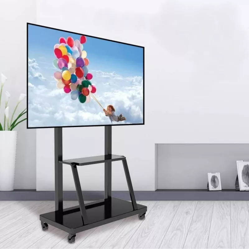 Pārnēsājams plakanā paneļa grīdas statīvs TECHLY Signage Display Mount ICA-TR30 — 55 līdz 100 collu ekrāniem, VESA 1200x600, maks. slodze 150 kg, riteņi, melns