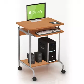 Datorgalds TECHLY Compact ICA-TB S005 — kompakts datorgalds, MDF galda virsma, tastatūras paliktnis, ritentiņi, 600×450×750 mm, dižskābarža krāsā