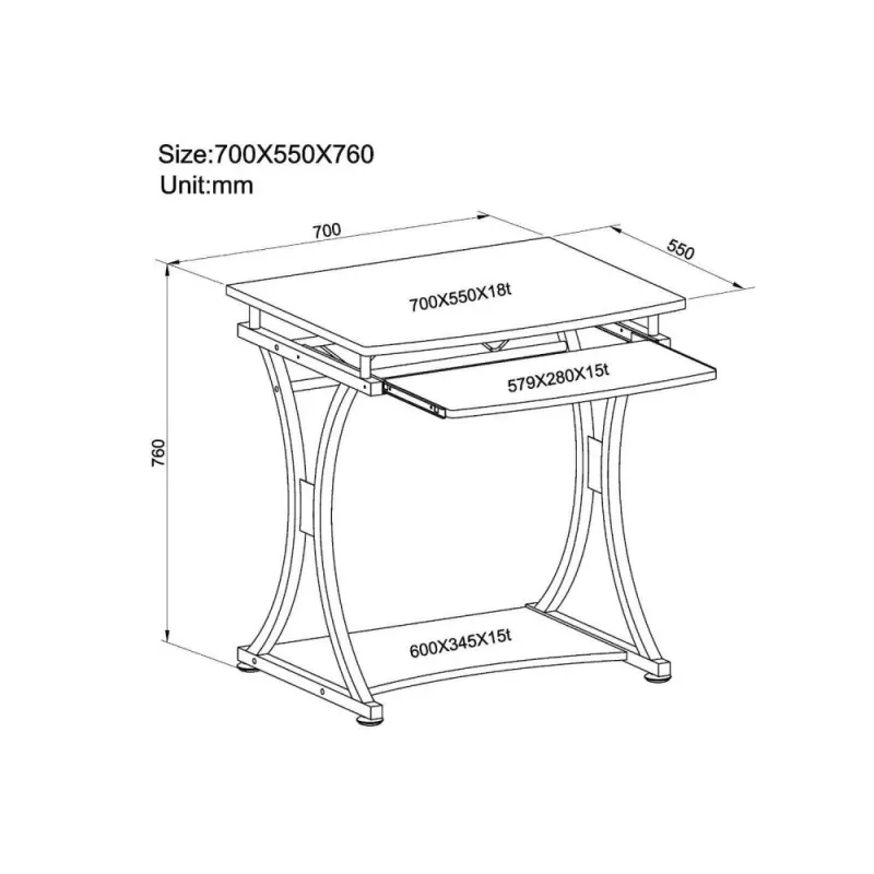 Techly Compact Desk for PC with Removable Tray, Melns Graphite ICA-TB 328BK