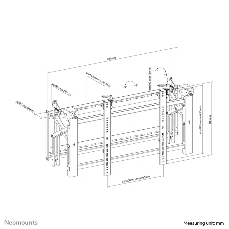 Neomounts LED-VW2000Melns videowall sienas stiprinājums 32-75 collas - izbīdāms - maks. 70 kg