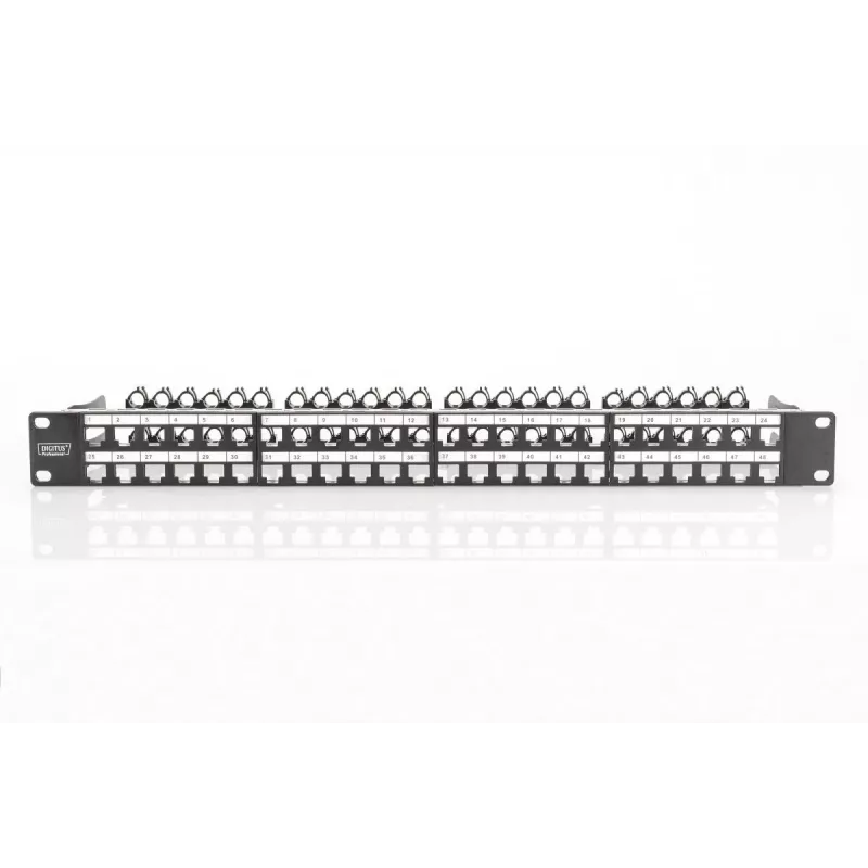 DIGITUS Modular Patch Panel, shielded 48-port, label field, 1U, rack mount, color Melns RAL 9005