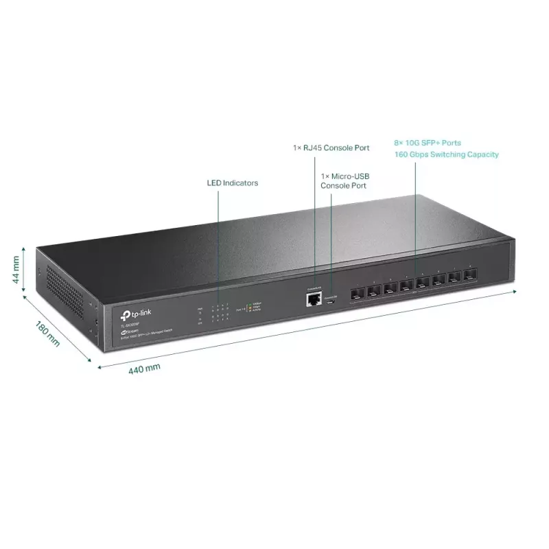 TP-Link Omada 8 portu 10GE SFP+ L2+ pārvaldāms slēdzis