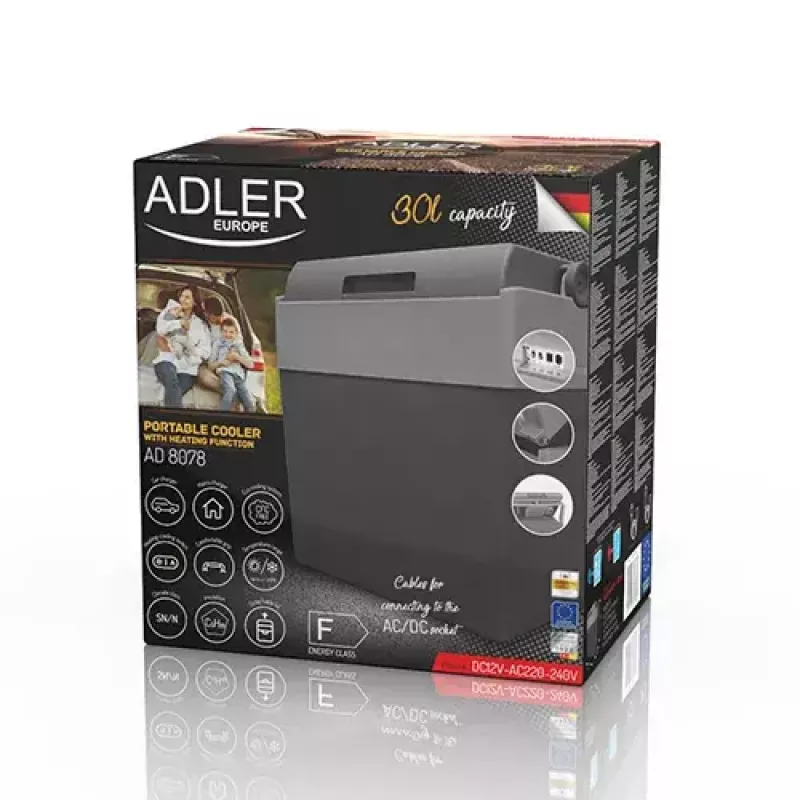 Adler AD 8078 portatīvā elektriskā auksto somu kaste, 28 l, pelēka/balta