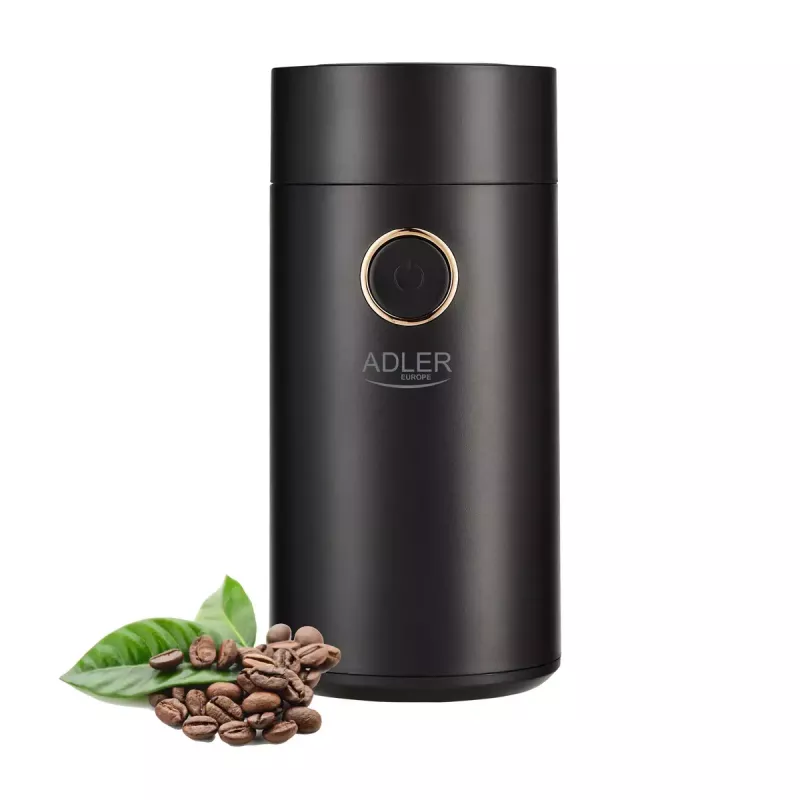 Adler AD 4446bg kafijas dzirnaviņas ar konusveida dzirnakmeņiem — 150 W, 75 g pupiņu tvertne, nerūsējošā tērauda dzirnakmeņi, pogas vadība, melna