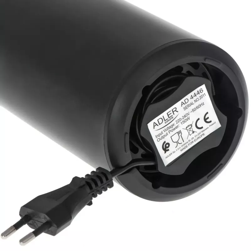 Adler AD 4446bg kafijas dzirnaviņas ar konusveida dzirnakmeņiem — 150 W, 75 g pupiņu tvertne, nerūsējošā tērauda dzirnakmeņi, pogas vadība, melna